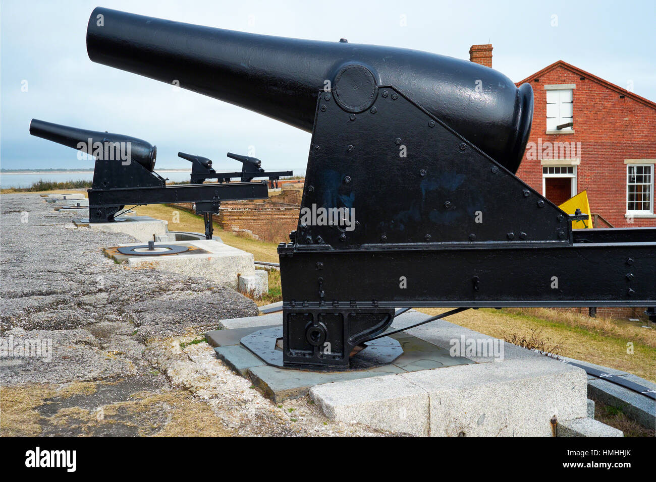 Close Up View of Big Cannons of a Fort Wall, Ft. Clinch, Amelia Island, Florida Stock Photo
