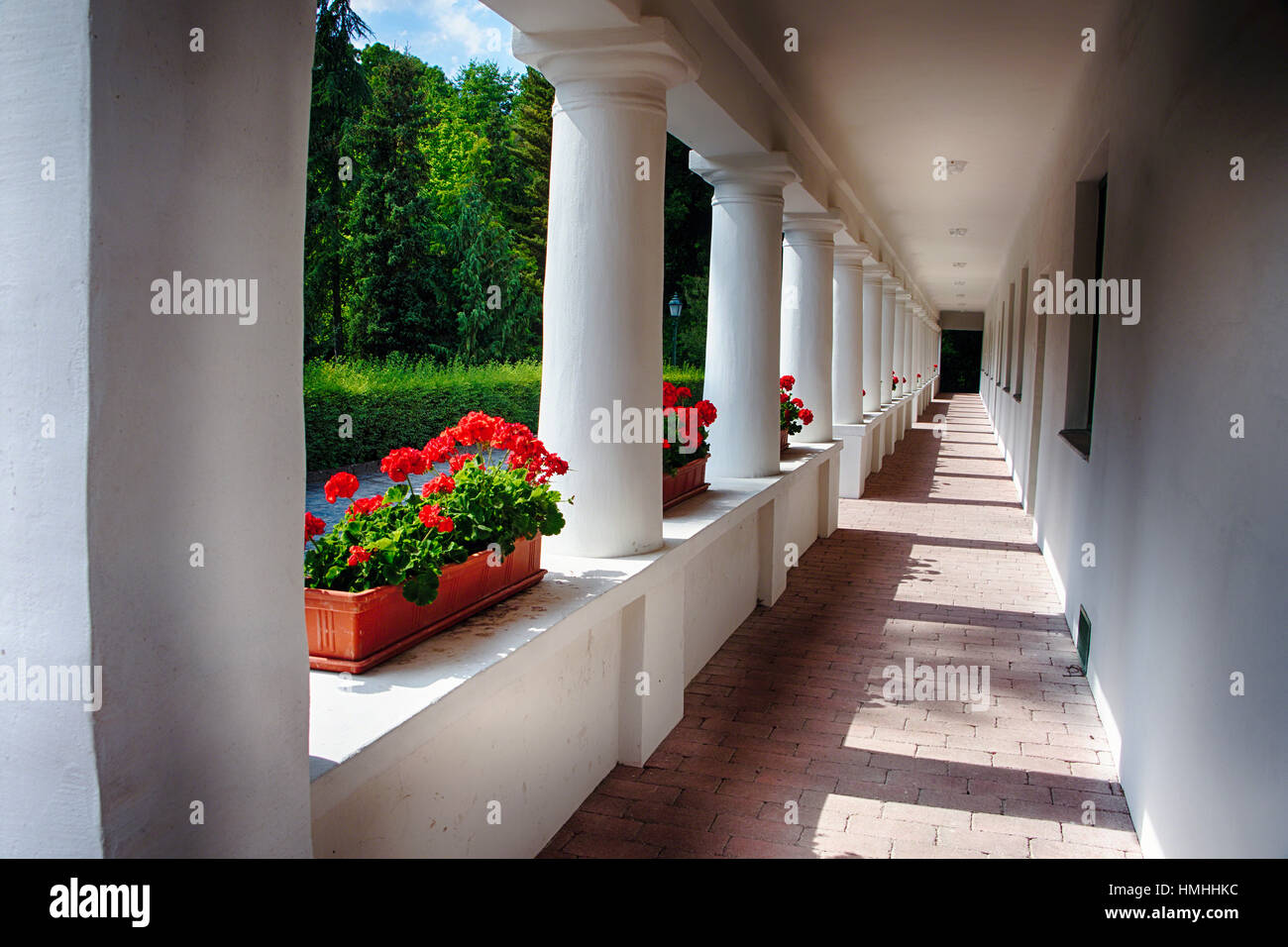 View of a Traditional Hungarian Country House with a Veranda, Vacratot, Hungary Stock Photo