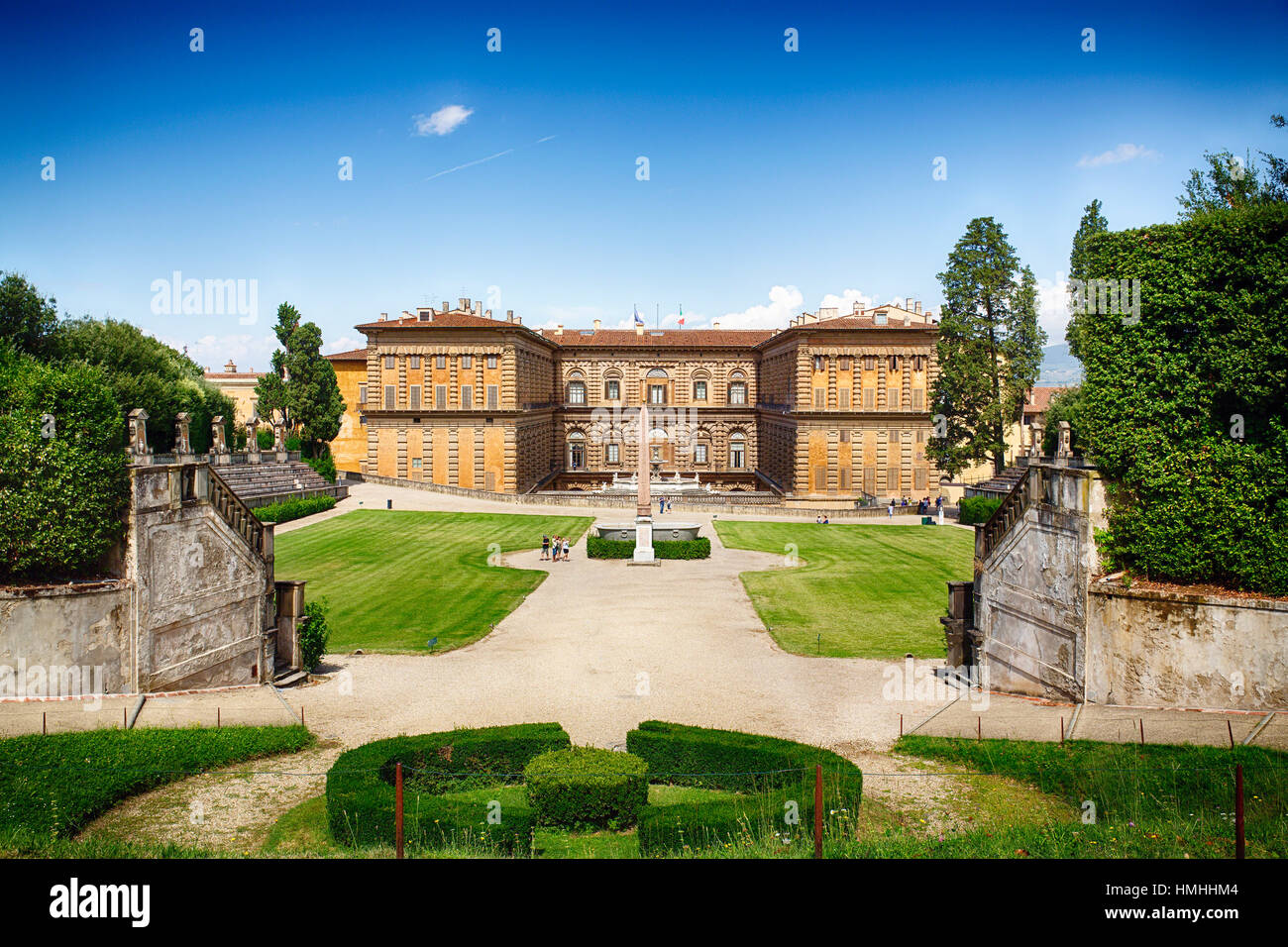 High Angle View of the Pitti Palace from the Boboli Gardens, Florence, Italy Stock Photo