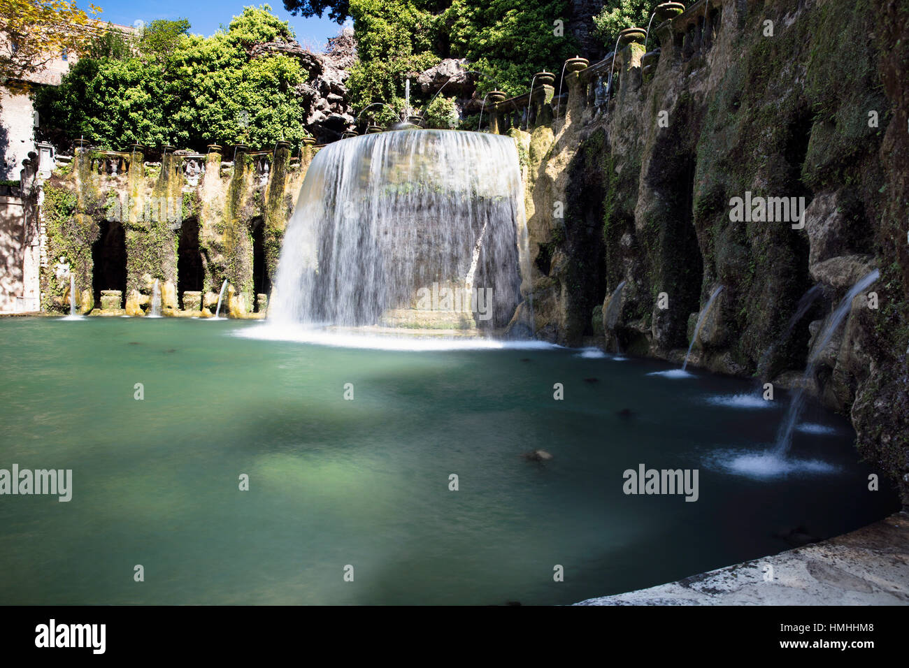 Waterfall  and Fountains in  Villa d'Este, Tivoli, Lazio, Italy Stock Photo