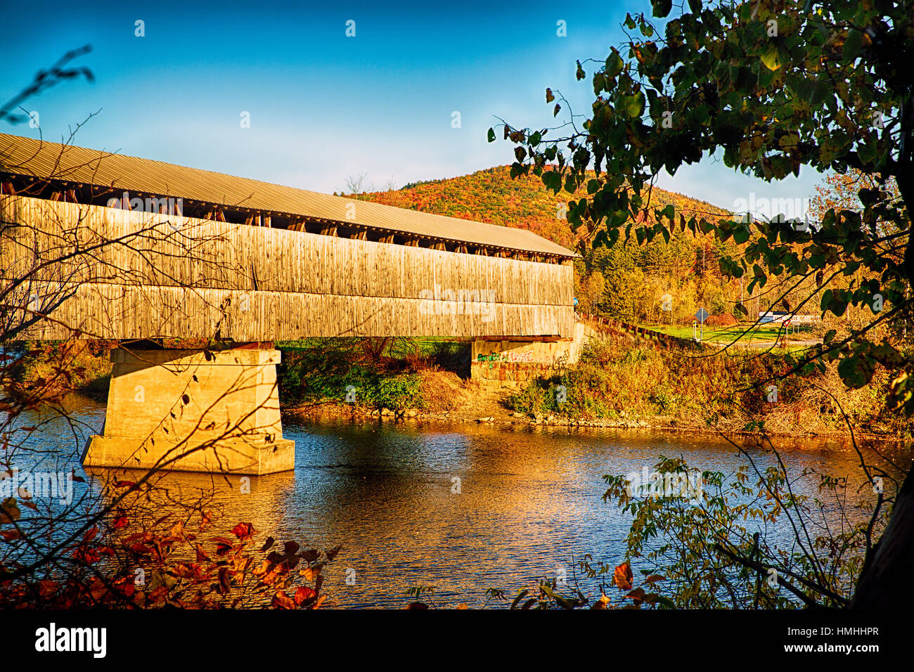 Low Angle View of the Mt Orne Covered Bridge m Lancaster, Vermont Stock