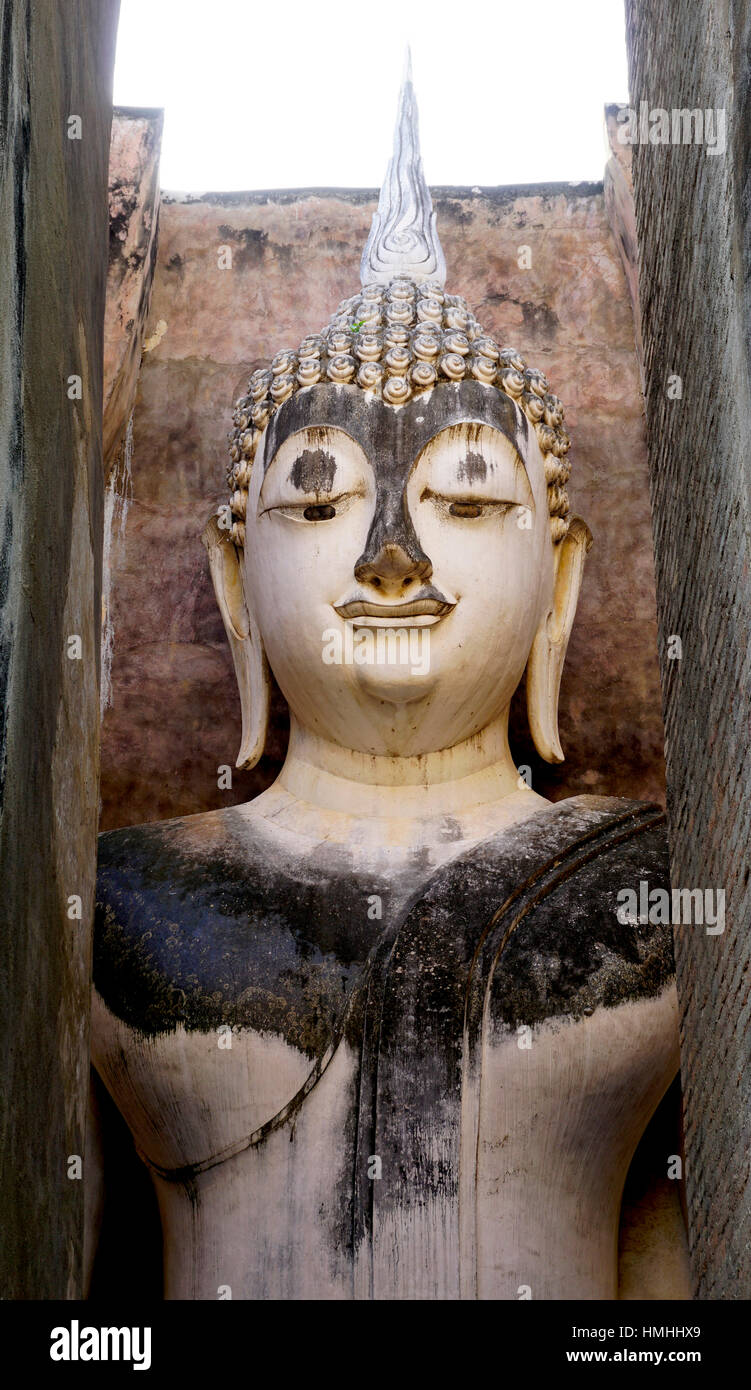 Historical Park Wat Sri chum temple bhudda statue closeup in Sukhothai world heritage Stock Photo