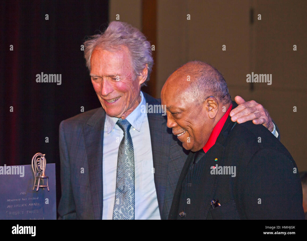QUINCY JONES with CLINT EASTWOOD at the GALA DINNER of the 59th MONTEREY JAZZ FESTIVAL - MONTEREY, CALIFORNIA Stock Photo