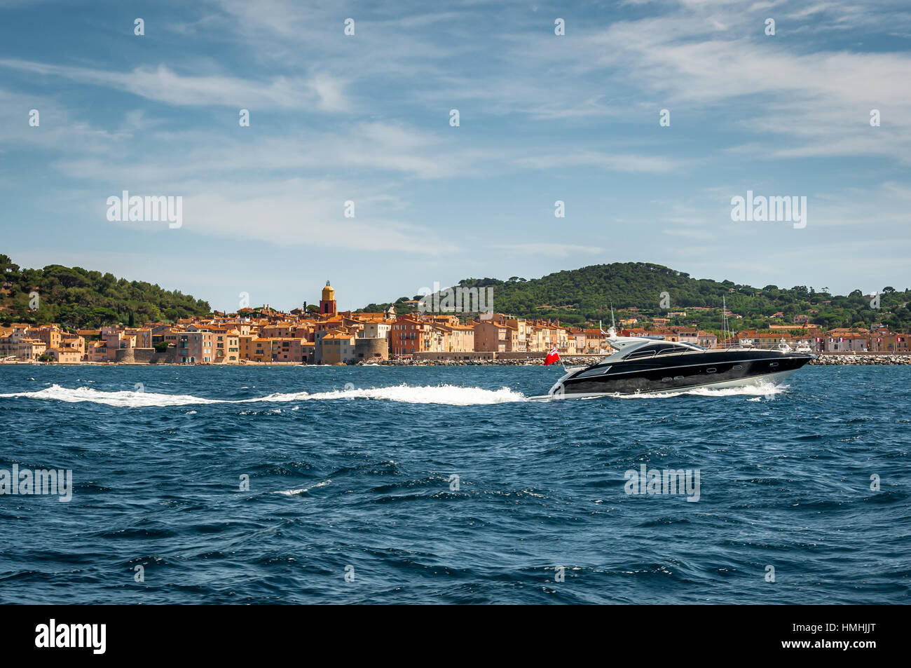 Speedboat speeding at Saint-Tropez Stock Photo