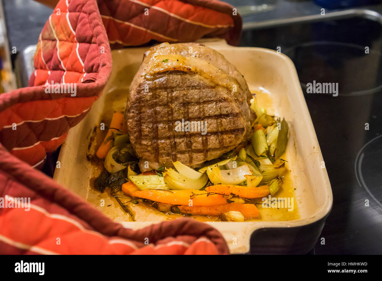 Beef Joint with herbs and roast vegetables Stock Photo Alamy