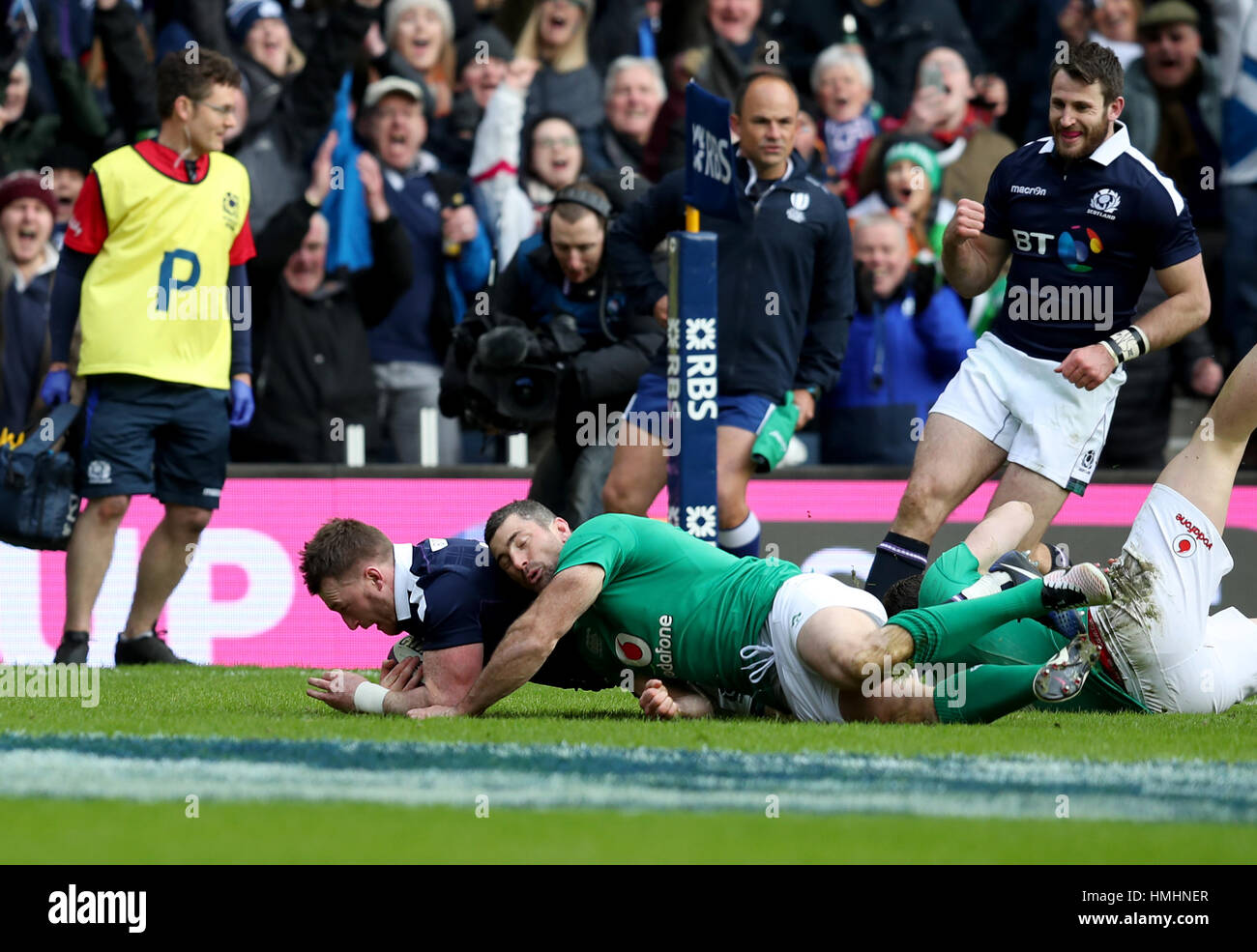 Scotland's Stuart Hogg scores his side's first try during the RBS 6 ...