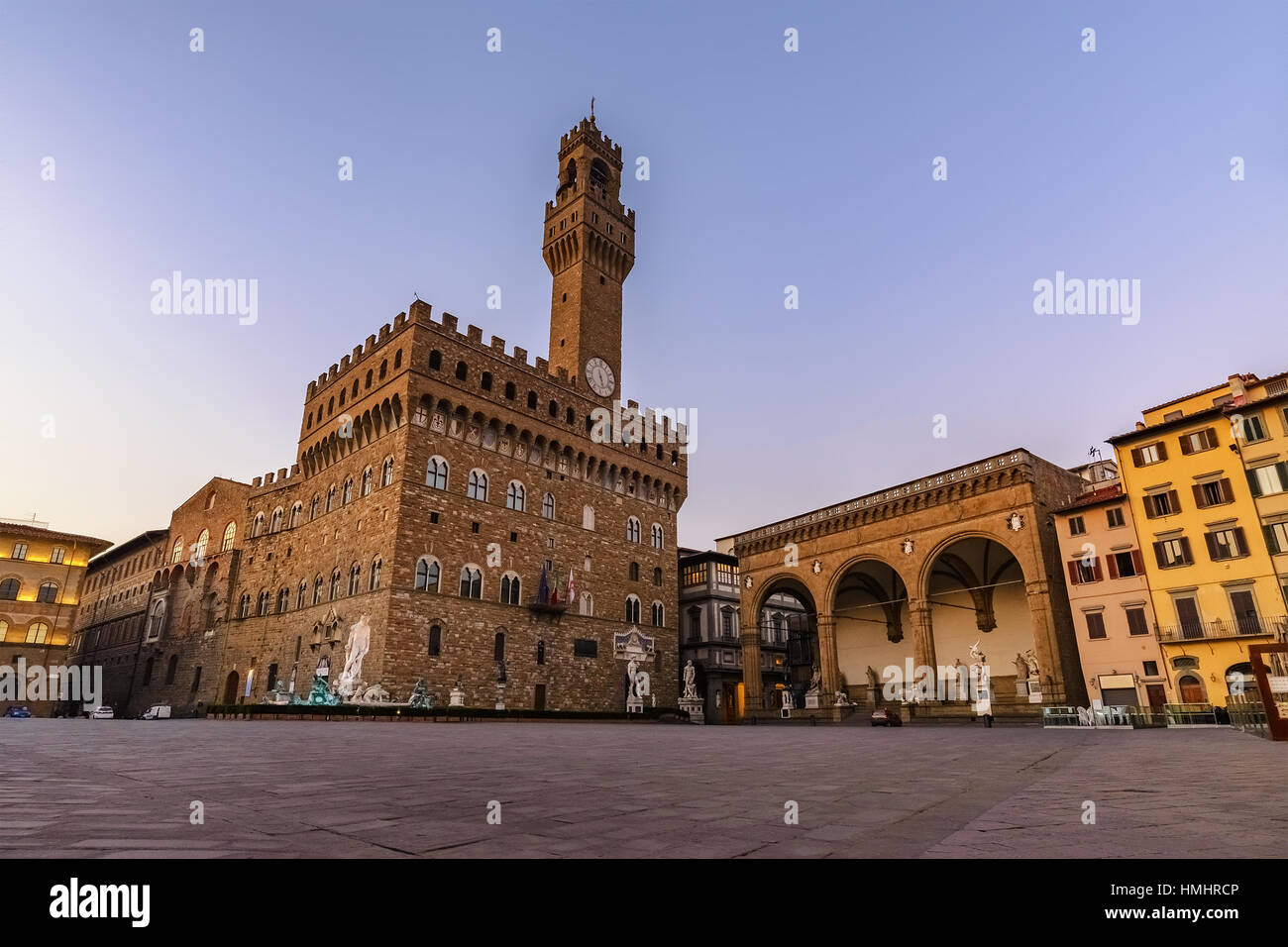 Signoria square before sunrise, Florence, Italy Stock Photo
