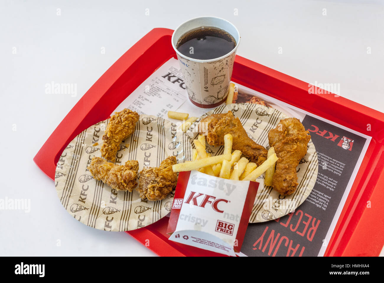 KFC meal, Kentucky Fried Chicken, French fries Stock Photo
