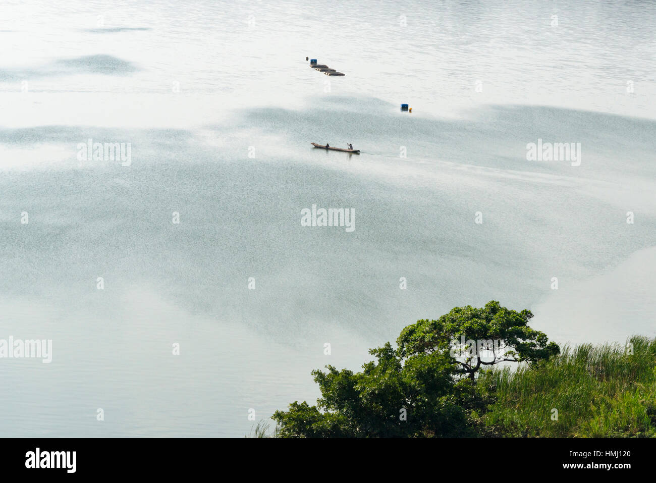Fishing boats on Lake Mutanda, southwest Uganda Stock Photo