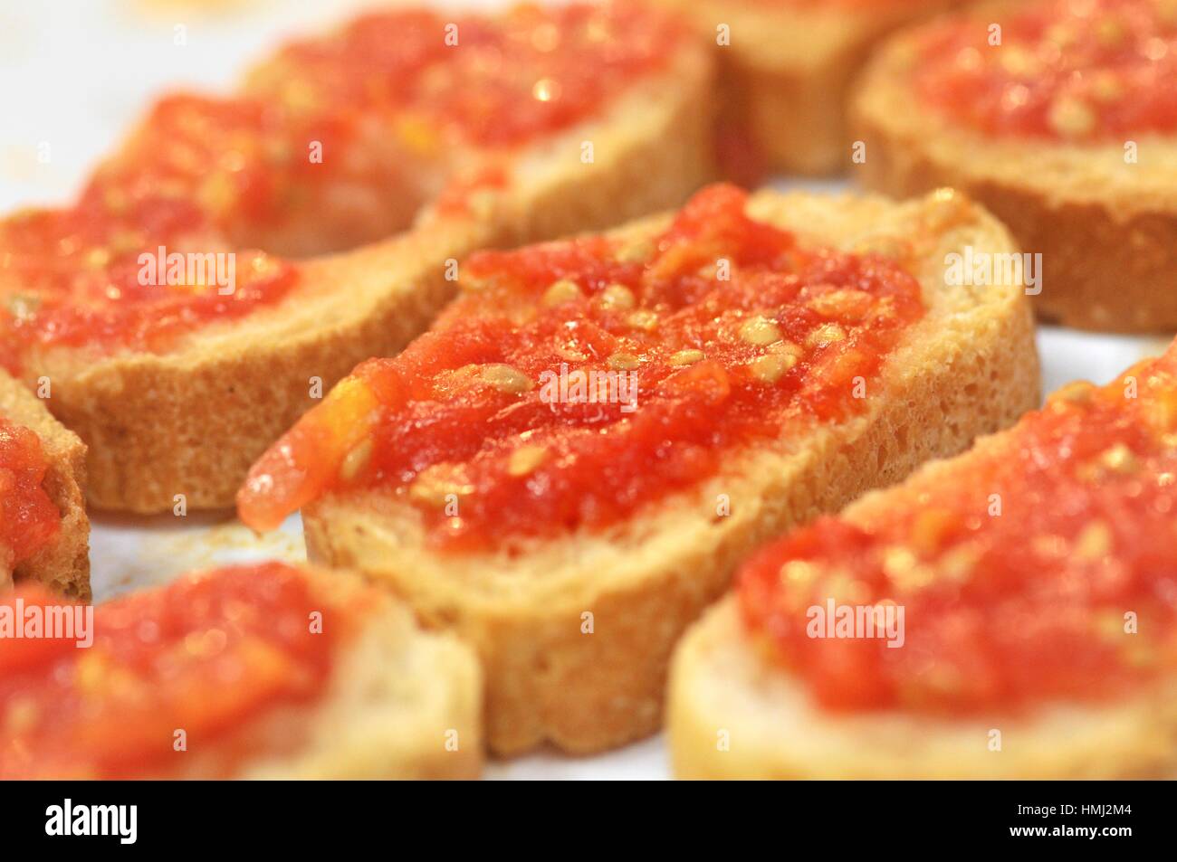Bread with tomato spread at Barcelona Degusta, Food exhibition