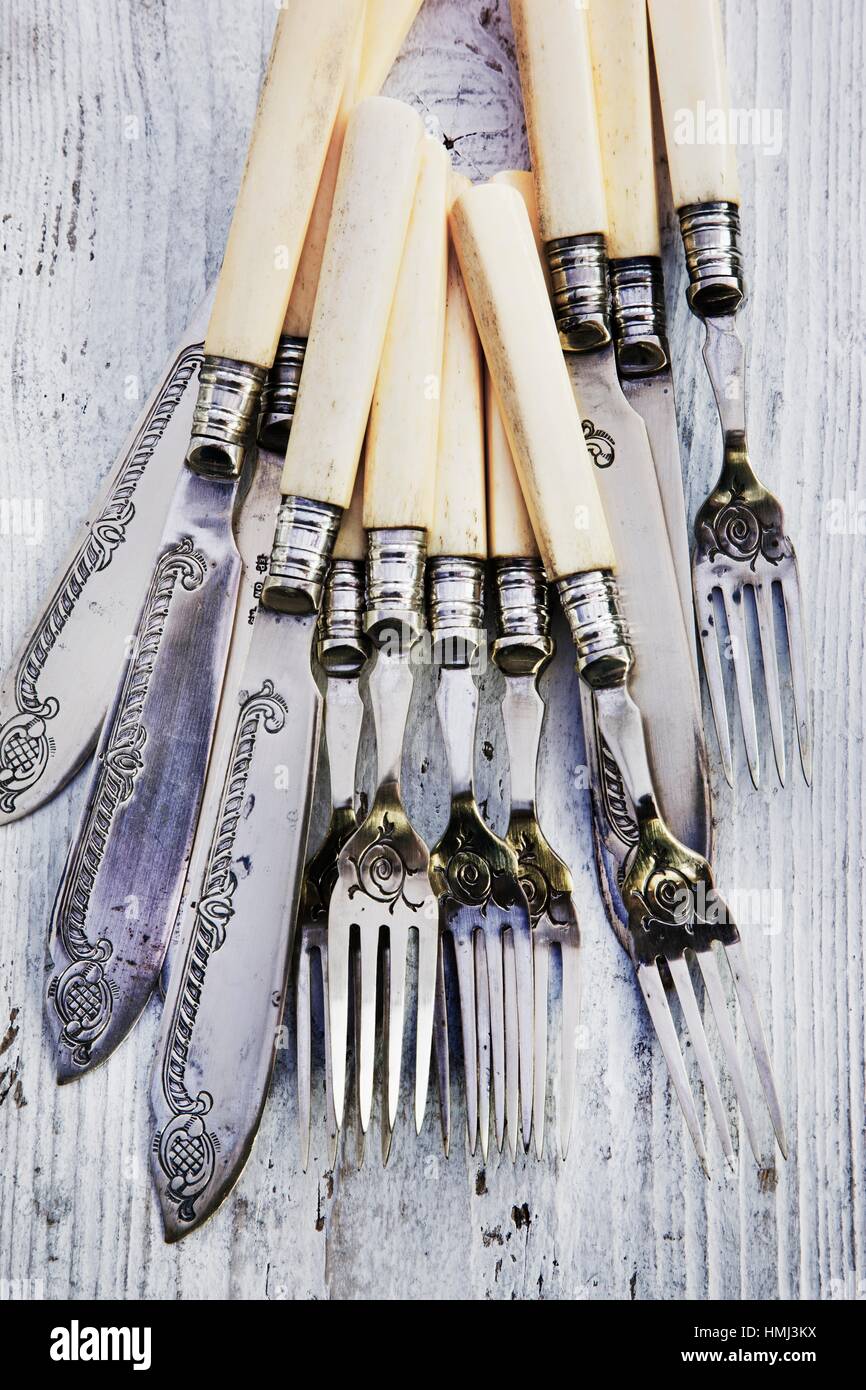 Bundle of various vintage fish knives and forks with faux bone handles  delivered