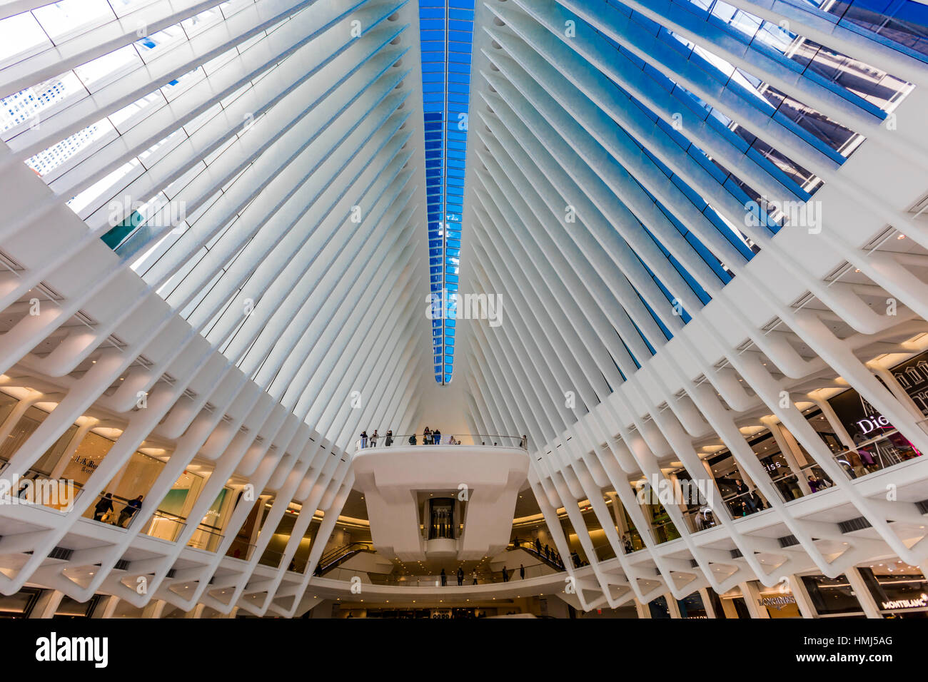 OCTOBER 24, 2016, Interior of  Oculus Building, .main hall of the new Oculus, the World Trade Center Transportation Hub,  Lower Manhattan, New York Ci Stock Photo