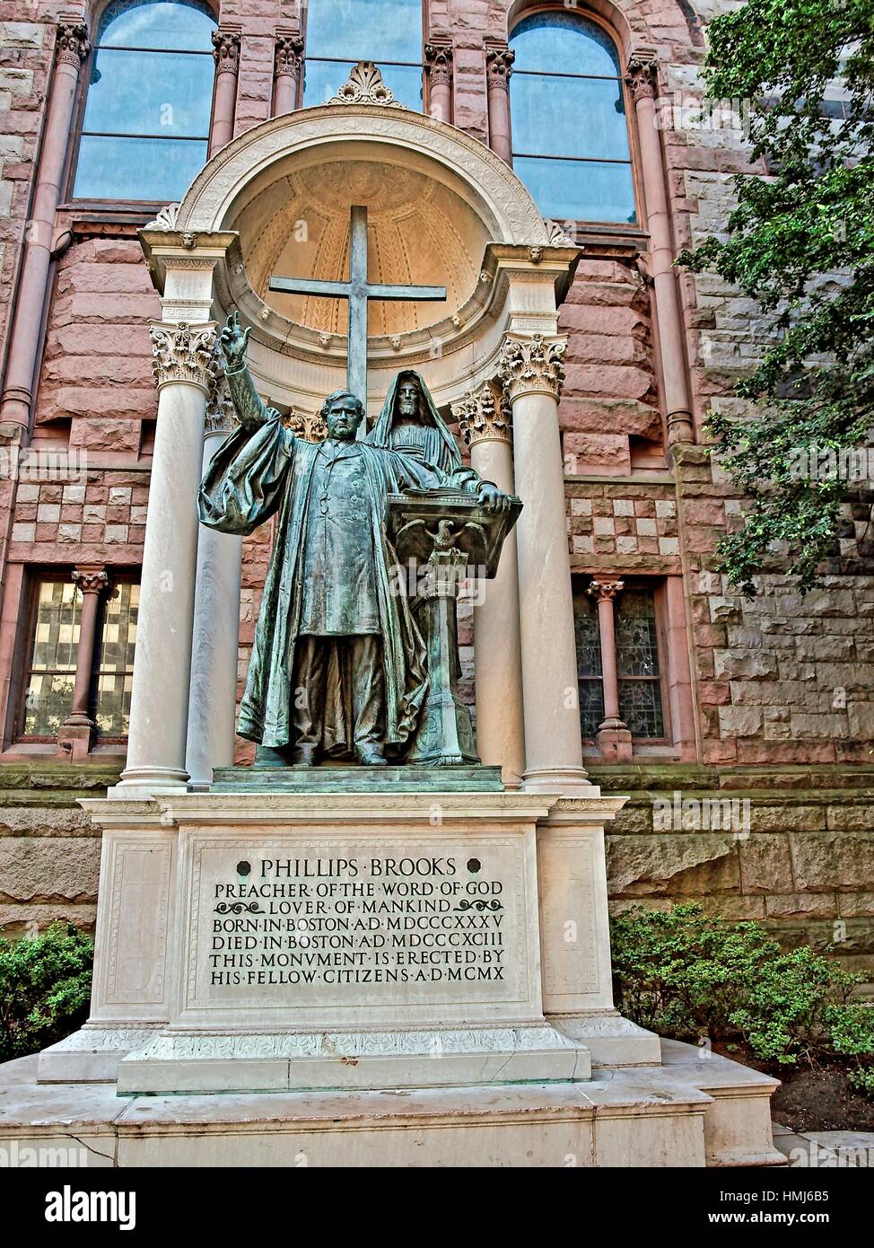 Statue of Phillips Brooks along side the Trinity Church on Copley