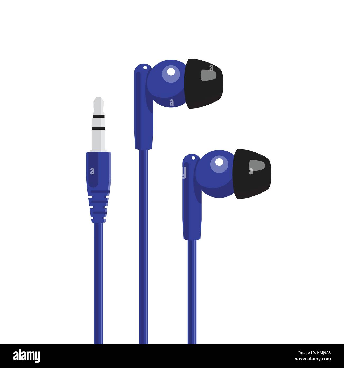 Blue headphone with mini jack connector. Vector illustration. Stock Vector