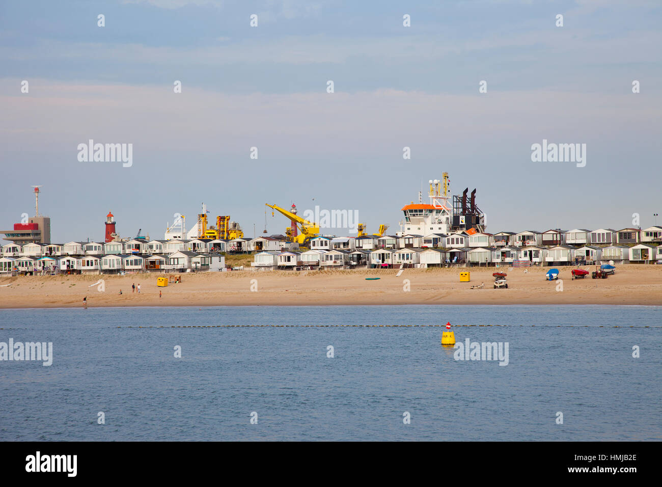 VELSEN, THE NETHERLANDS - July 7, 2014: View at typical beach houses in Velsen, The Netherlands Stock Photo