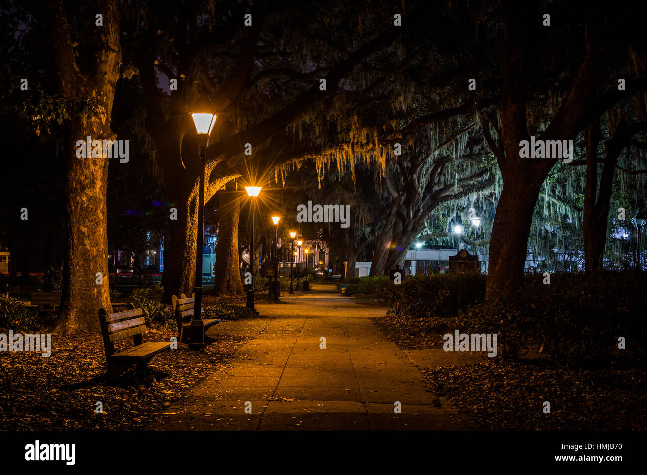Forsyth Park in Savannah, at Night Stock Photo Alamy