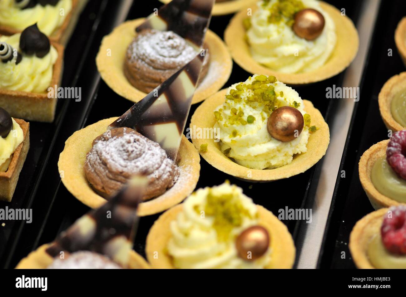 Petit fours, small confectionery or savoury appetizer. The name is French, petit four, meaning ´small oven´. Alimentaria, International Food and Stock Photo
