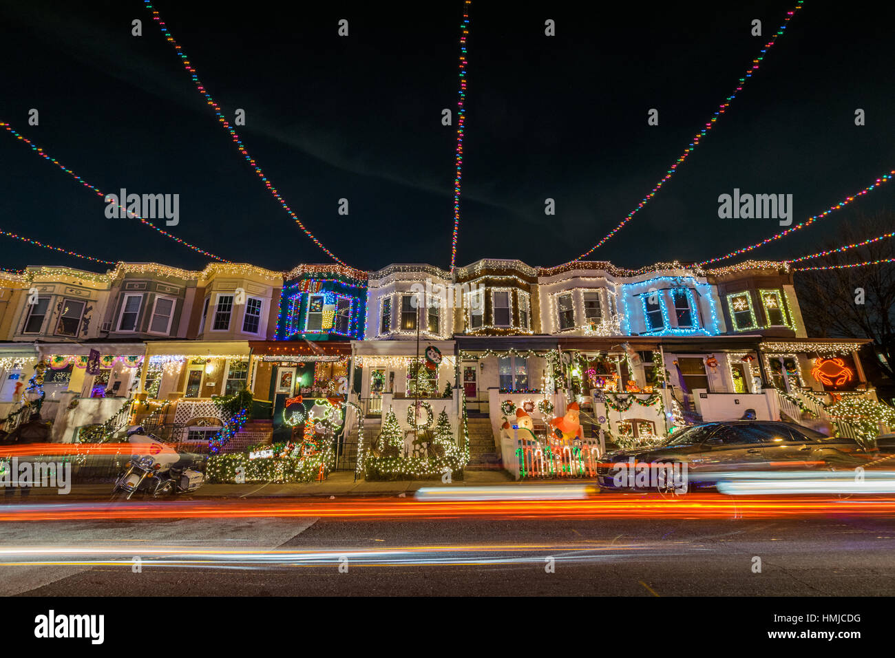 Holiday/ Christmas Lights on Building in Hampden, Baltimore Maryland at
