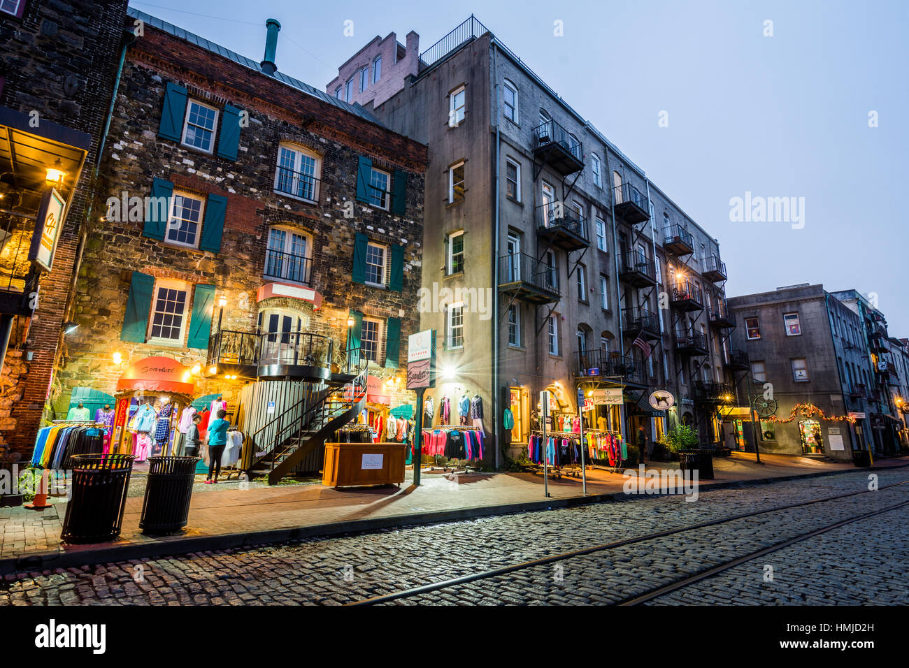 Nightlife on River Street in Savannah, at Night Stock Photo Alamy