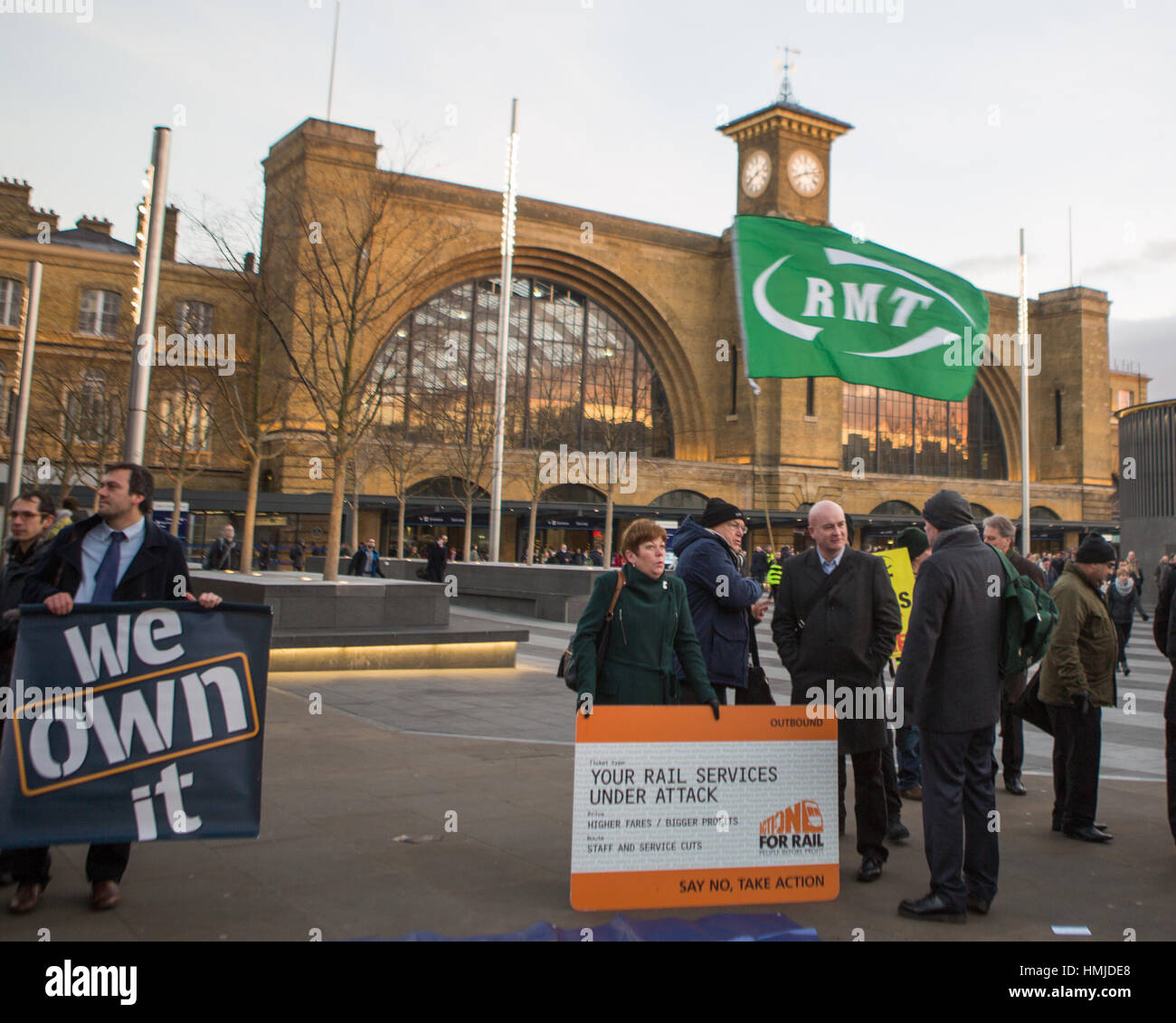 Action for Rail protest over the increase of rail ticket prices at King's Cross station on the first working Monday of 2017  Featuring: Atmosphere, View Where: London, United Kingdom When: 03 Jan 2017 Credit: Wheatley/WENN Stock Photo