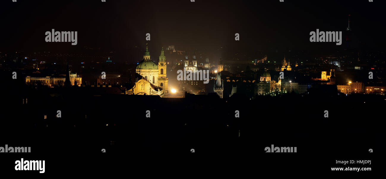Prague, Mala Strana, night view panorama from Strahov garden Stock Photo