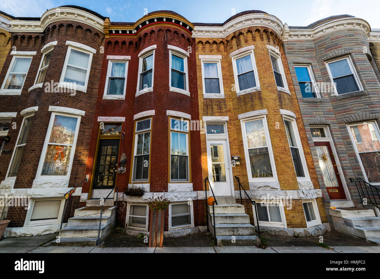 Variety of Colorful Row Homes in Hampden, Baltimore Maryland Stock