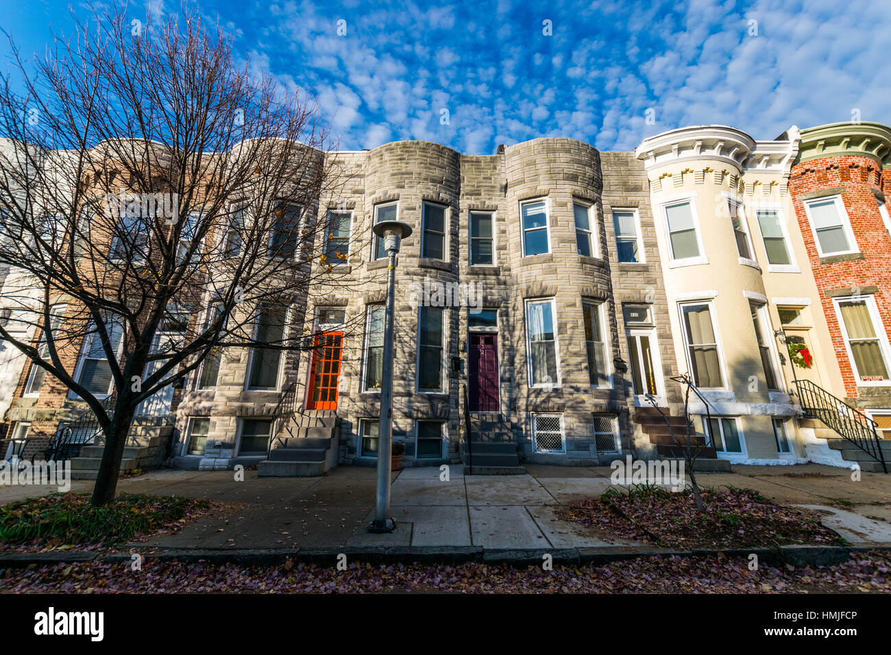 Variety of Colorful Row Homes in Hampden, Baltimore Maryland Stock