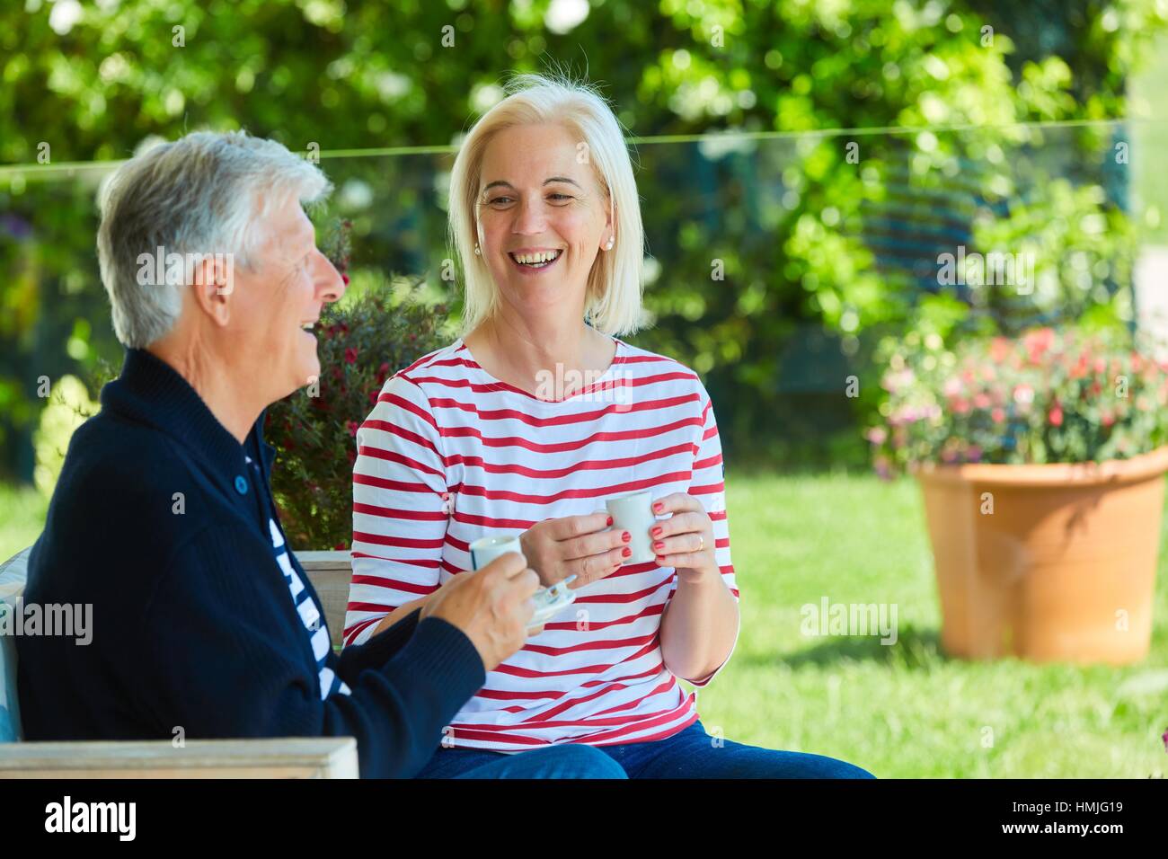 Senior couple, 60-70, Drinking a coffee, Getaria, Gipuzkoa, Basque Country, Spain, Europe Stock Photo