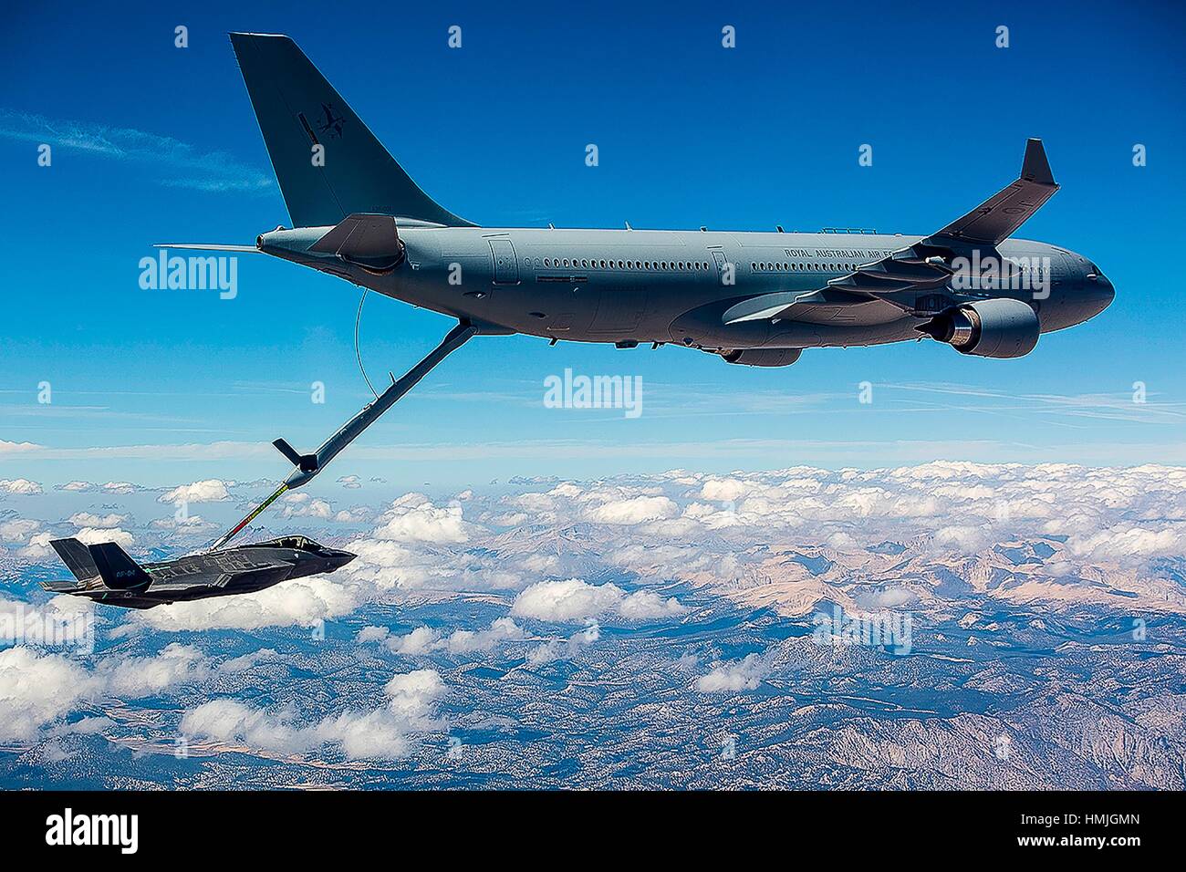 The Royal Australian Air Force completes the first fuel transfer with