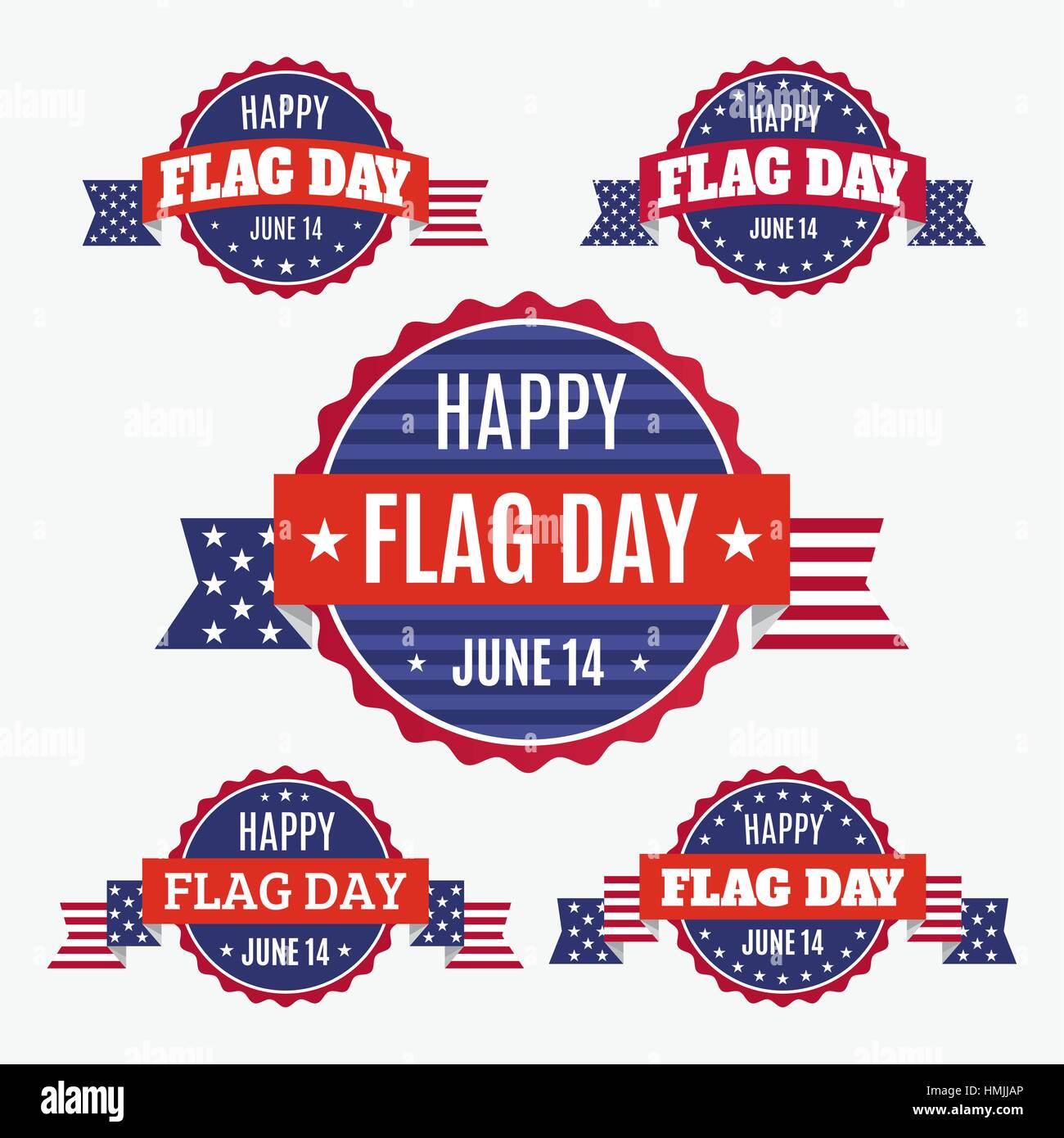 USA flag day badge, banners and ribbons isolated on light background