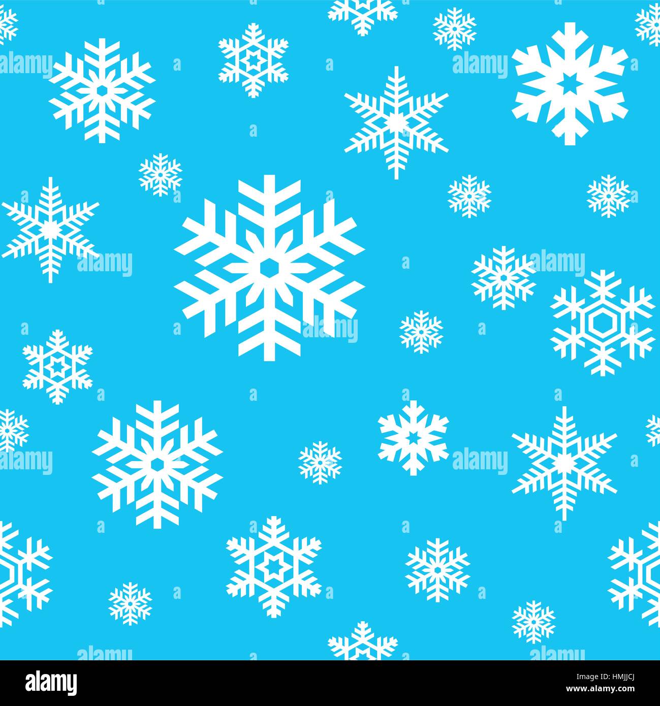 Seamless pattern of white snowflakes on sky blue background. Snowfall ...