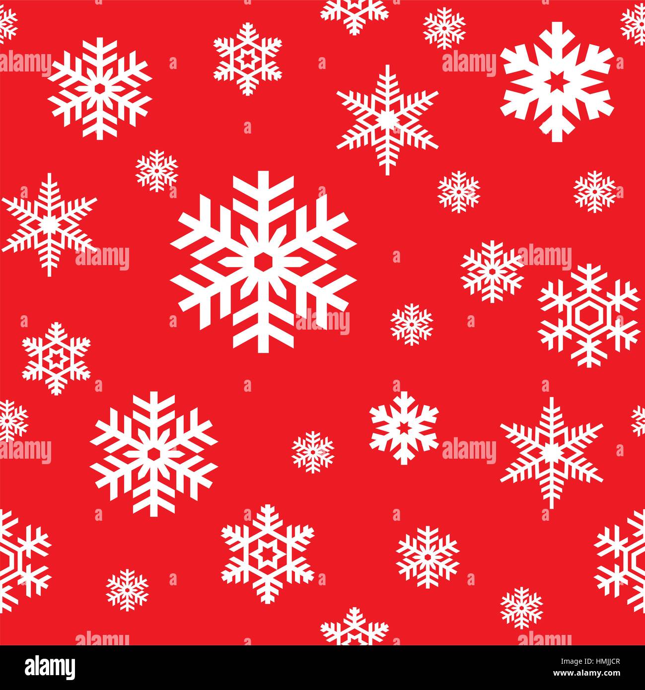 Seamless pattern of white snowflakes on red background. Snowfall