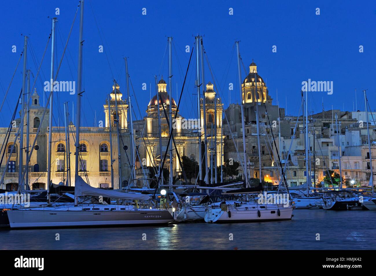 Birgu´s Marina (Vittoriosa) with Collegiate Church of Saint Lawrence