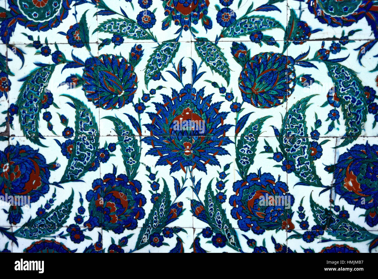 Iznik Floral Tiles (c16th) In the Sokollu Mehmet Mosque (1571-72) Istanbul Turkey Stock Photo