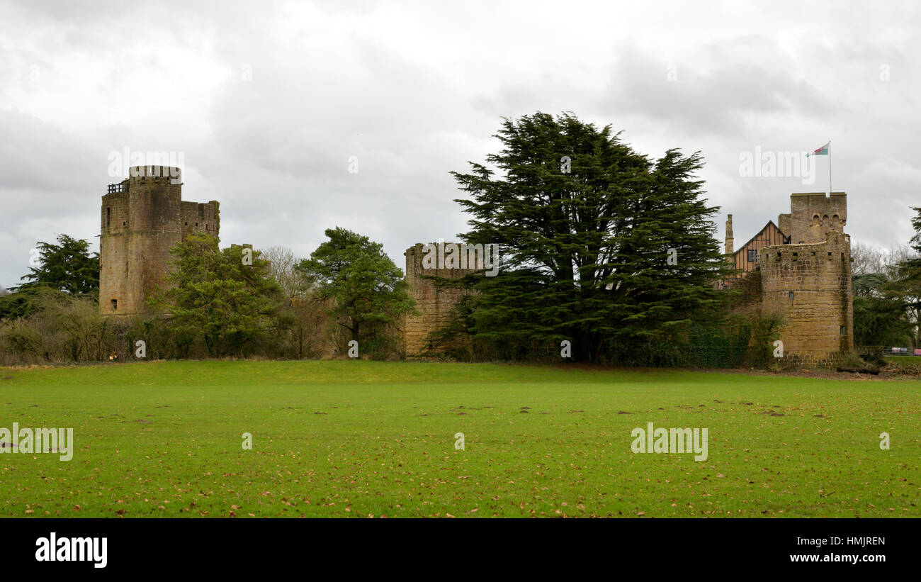 Caldicot Castle from the meadows Stock Photo