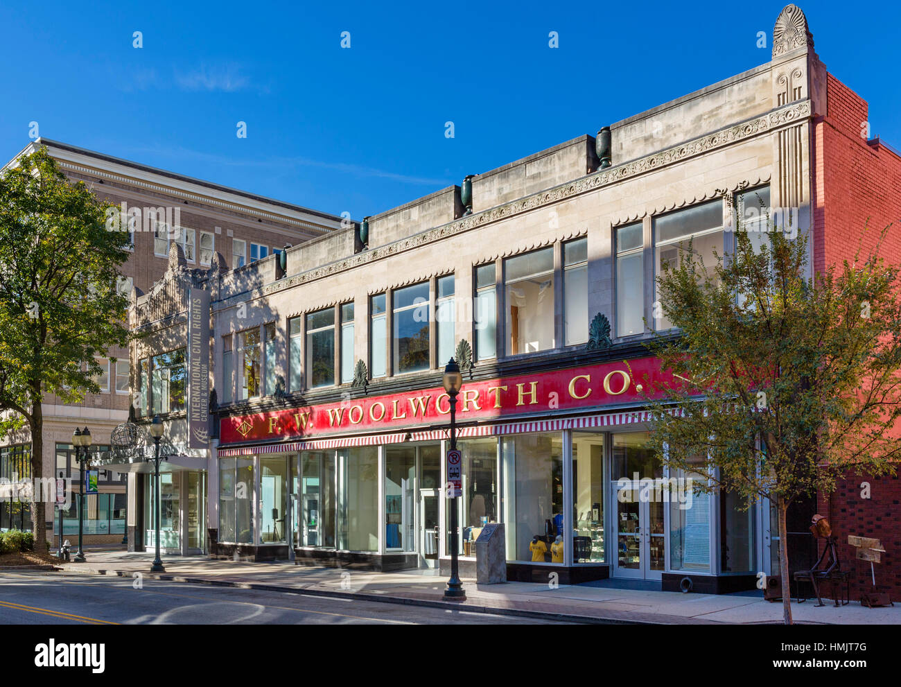 The old F W Woolworth store on S Elm Street, Greensboro, North Carolina, USA. The building now houses the International Civil Rights Center and Museum Stock Photo