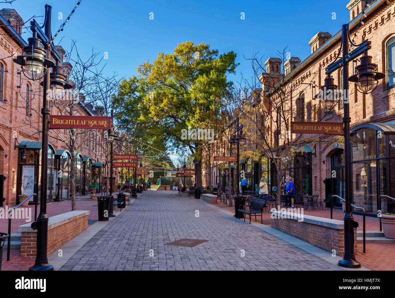 Stores and restaurants at Brightleaf Square, Durham, North Carolina, USA Stock Photo