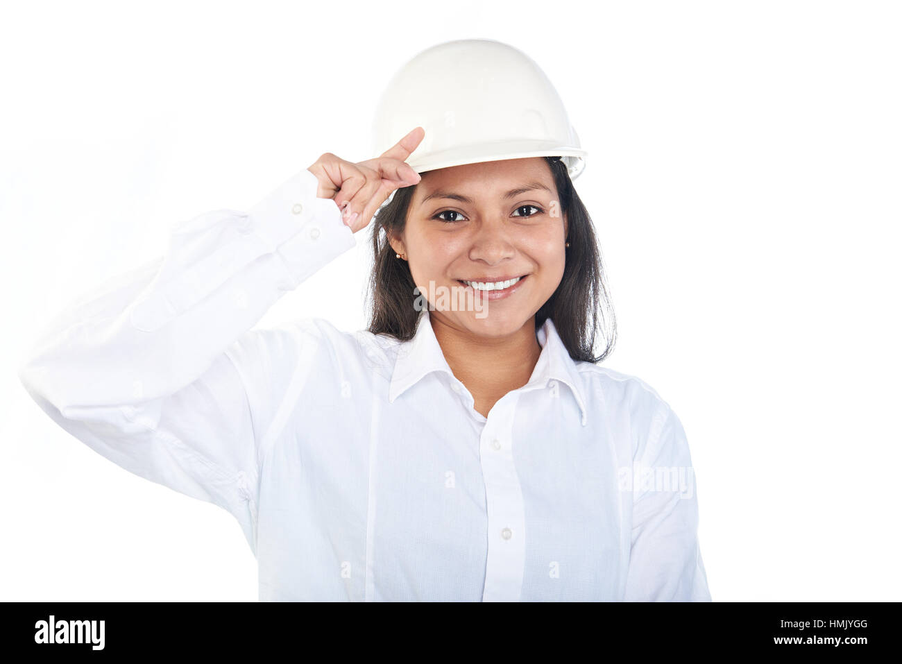 young engineer woman with hard hat isolated Stock Photo