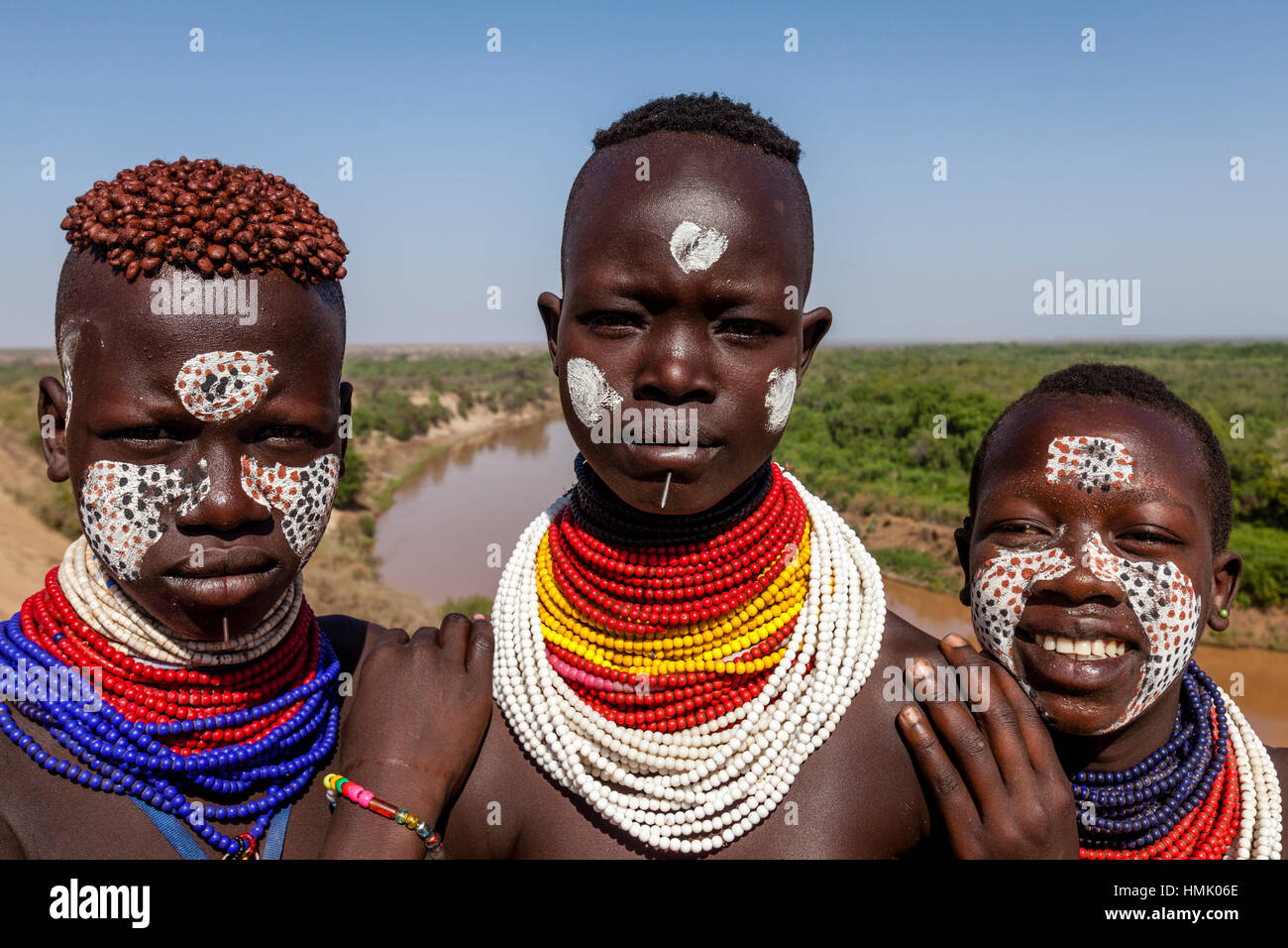 Young Women From The Karo Tribe, Kolcho Village, Omo Valley, Ethiopia Stock Photo