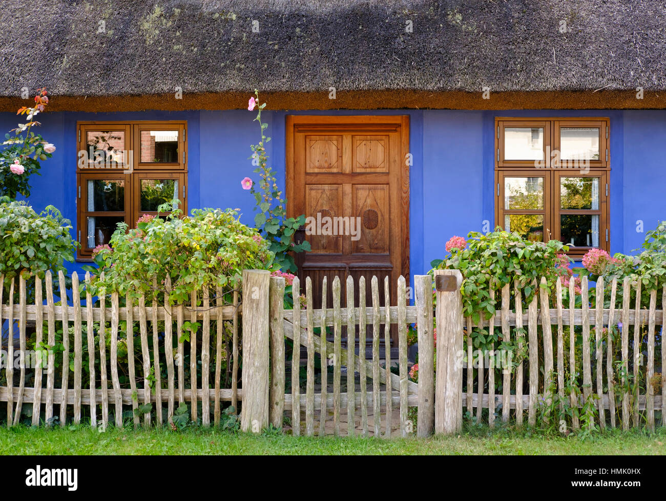 Blue House, Warthe in Rankwitz, Lieper Winkel, Usedom, Mecklenburg-Western Pomerania, Germany Stock Photo