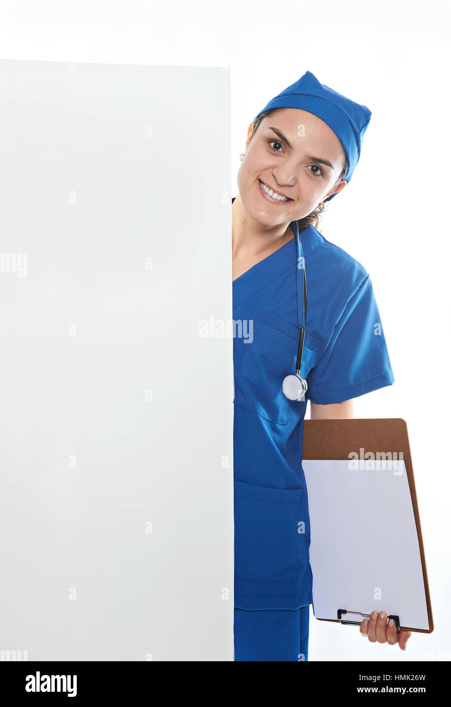 smile nurse with empty space isolated on white Stock Photo