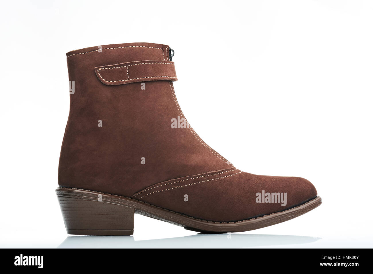side view catalog style brown leather women boot Stock Photo