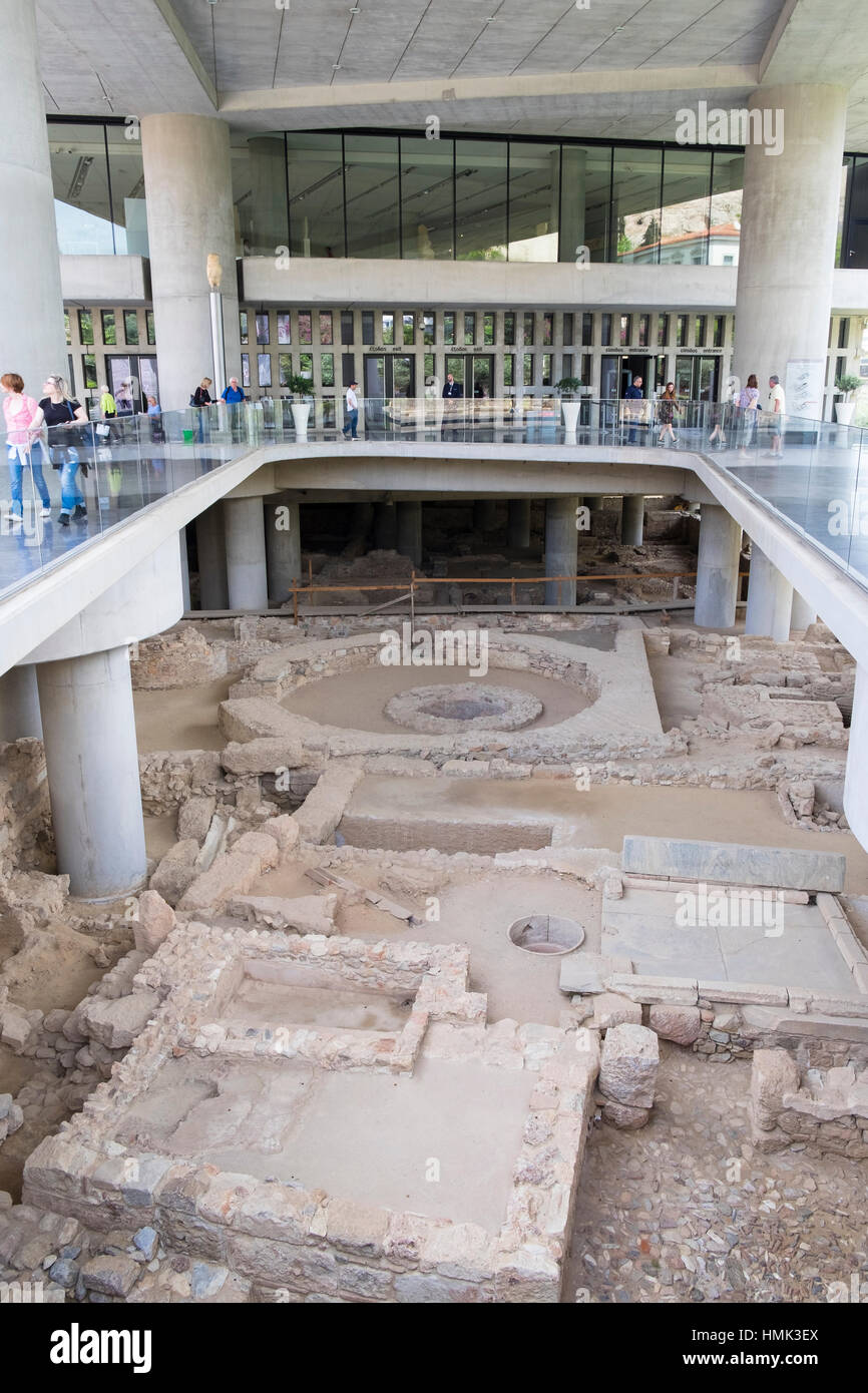 Acropolis Museum, excavations at the entrance, Athens, Greece Stock Photo