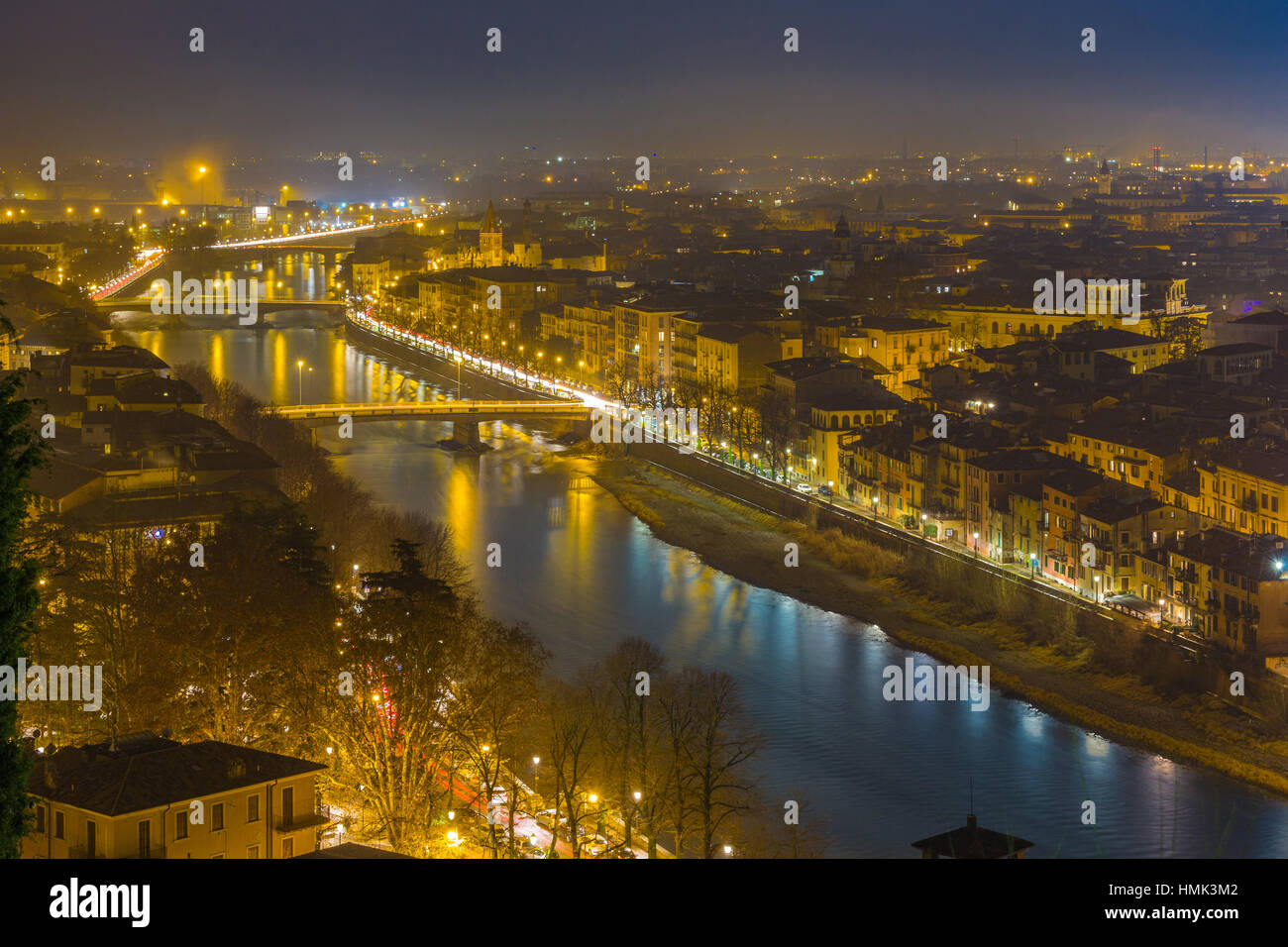 skyline of Verona city in Italy at night Stock Photo - Alamy