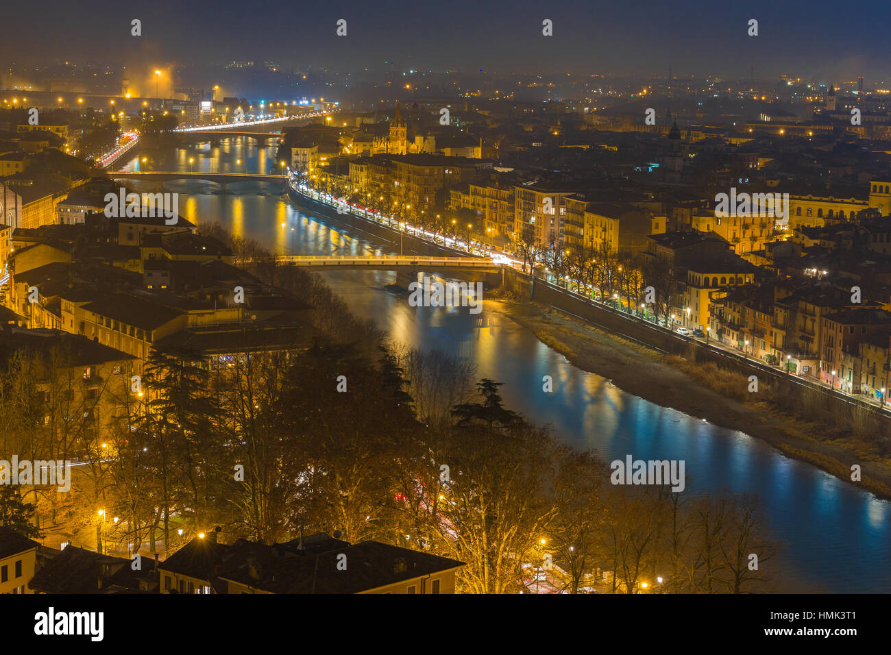 skyline of Verona city in Italy at night Stock Photo - Alamy
