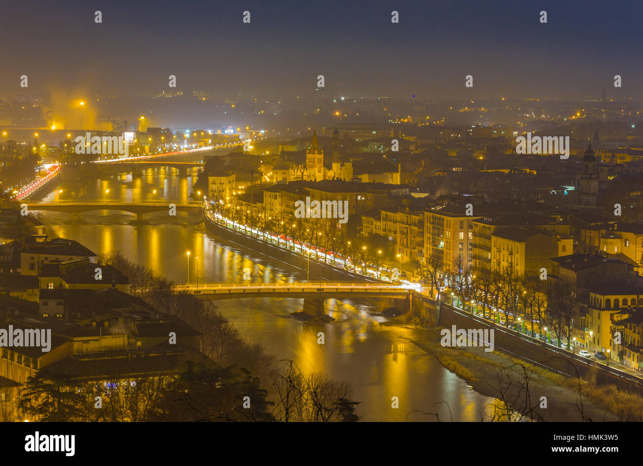 skyline of Verona city in Italy at night Stock Photo - Alamy