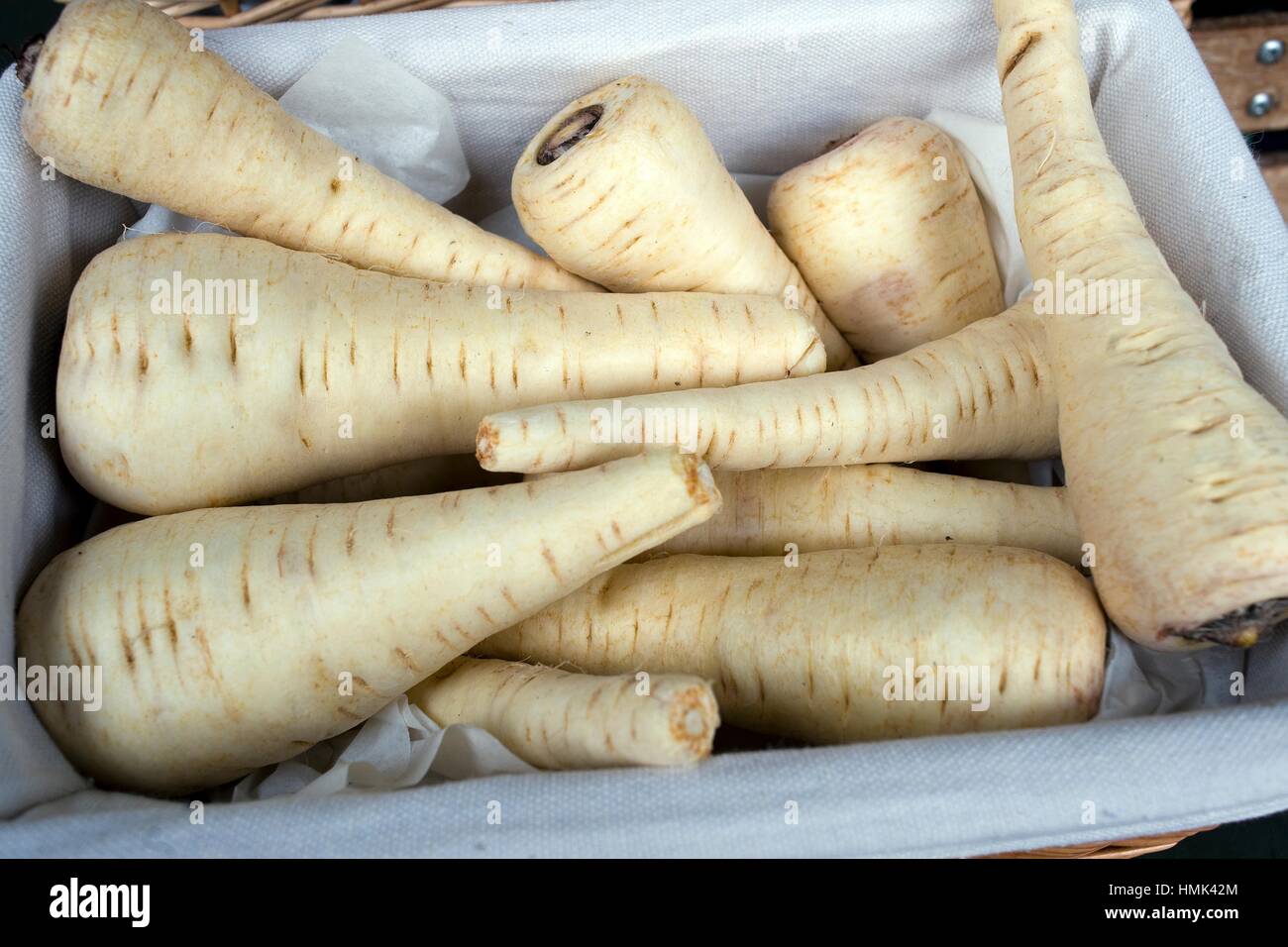 basket with wild turnips in an ecological store. England, UK, Europe