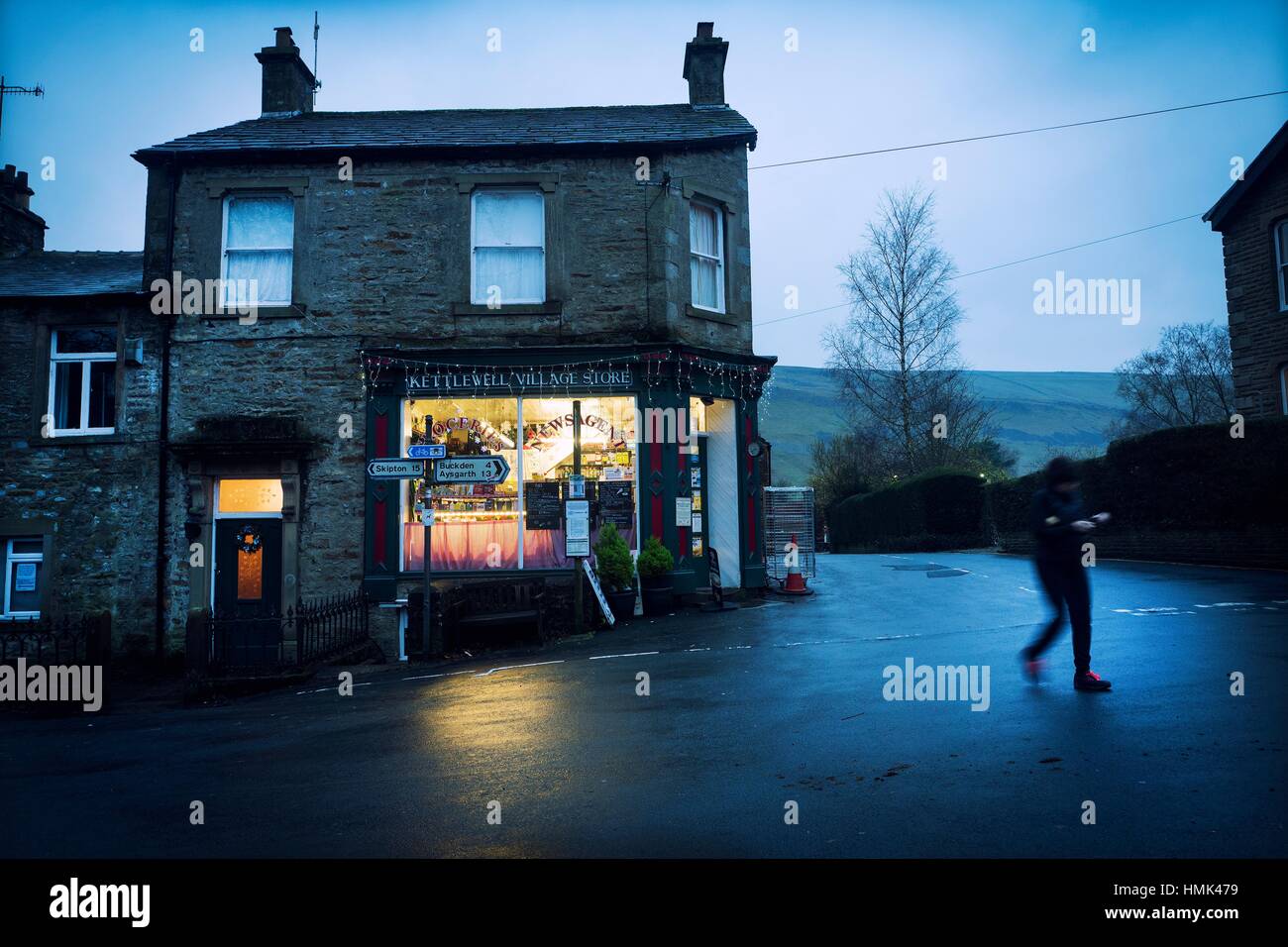 Kettlewell Village Store facade at sunset. Kettlewell, Skipton, North