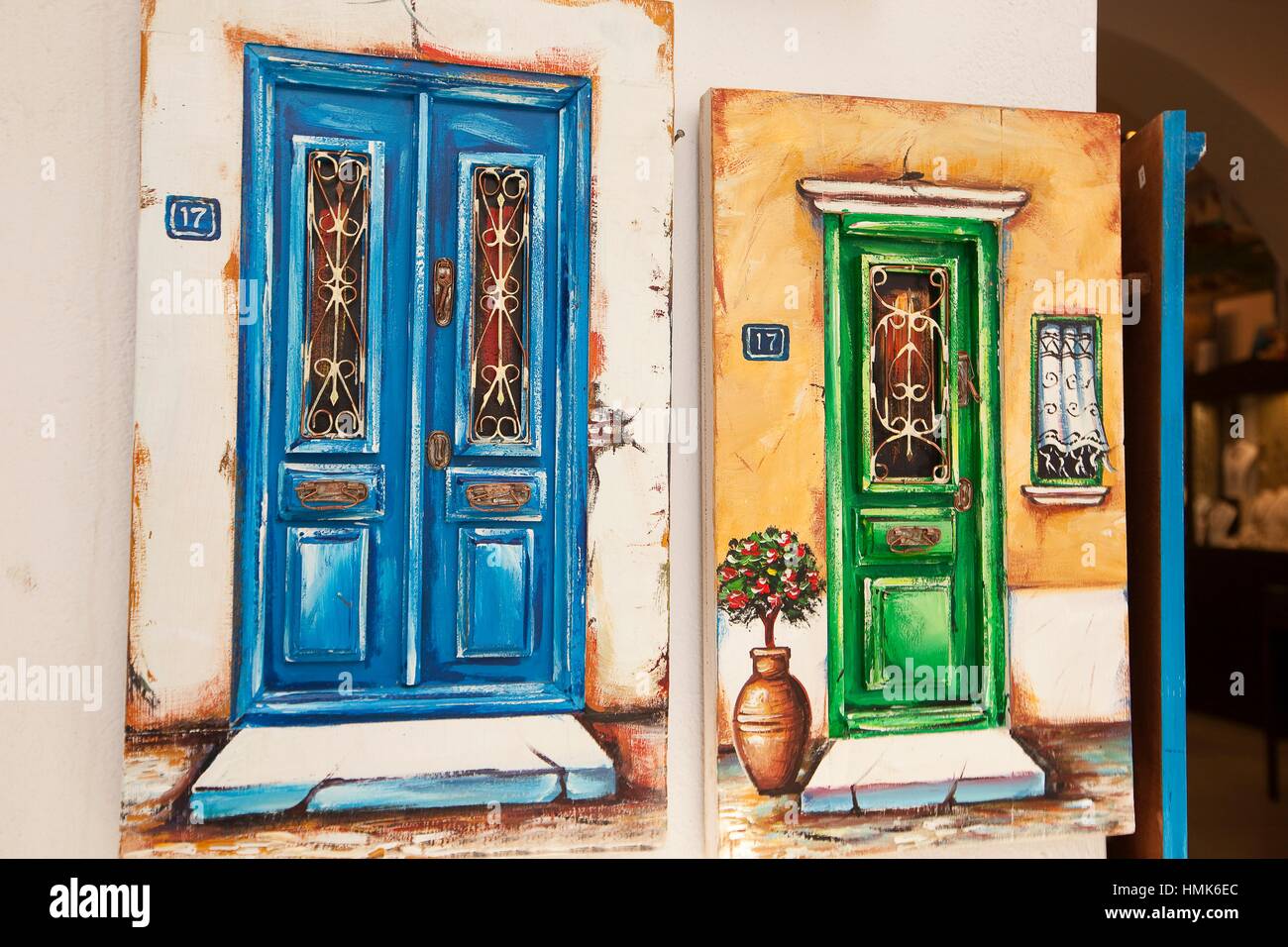 Paintings Of Old Doors At The Entrance Of A Shop Mykonos