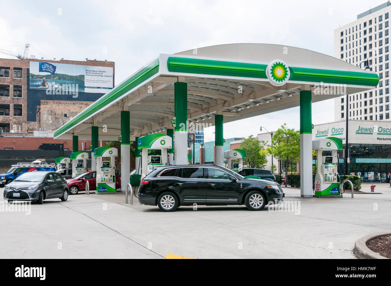 Forecourt of a BP garage in Chicago, USA. Stock Photo